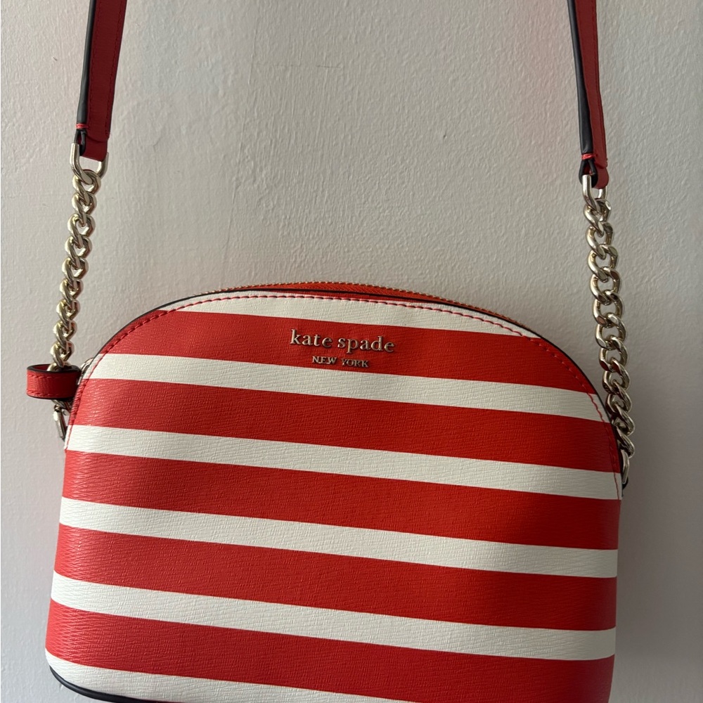 kate spade Burnt Orange and White Striped Dome Crossbody with Chain Strap NWOT